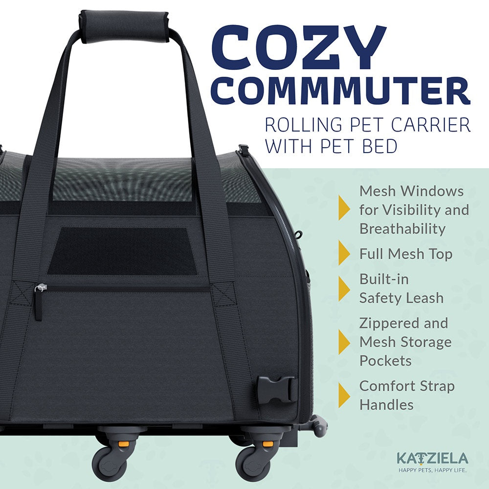 Cozy Commuter Pet Carrier with Removable Wheels and Telescopic Handle