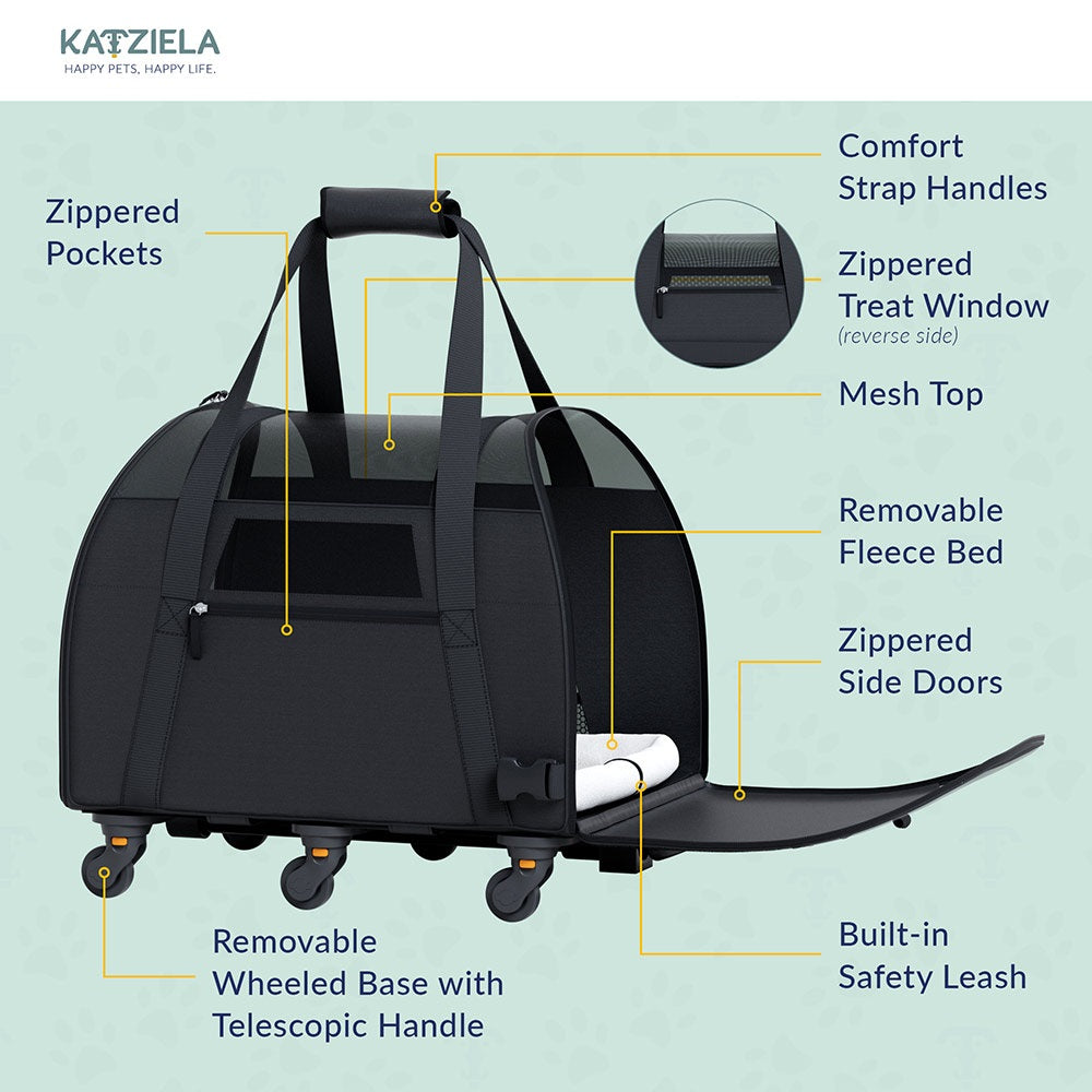 Cozy Commuter Pet Carrier with Removable Wheels and Telescopic Handle